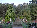 Totality of Königstein cemetery with the individual monuments: cemetery chapel, mortuary, crypt house of the Schumann family on the wall on the mountain side, two tombs, retaining walls within the cemetery and enclosure wall as well as cemetery design (garden monument)