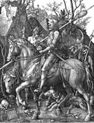 Gravure Le Chevalier, la mort et le diable réalisée par Dürer en 1513.