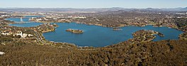 Panorama of Lake Burley Griffin from high elevation