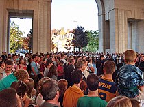 A group of war tourists at the Menin Gate Memorial to the Missing, Belgium Last-post.jpg