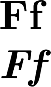 Capital and lowercase versions of F, in normal and italic type