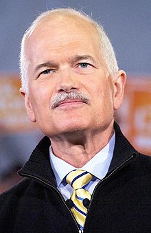Jack Layton was the first leader of the NDP to become Leader of the Official Opposition. Layton winnipeg rally.JPG