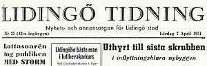 Lidingö Tidning första sida 7 april 1951.