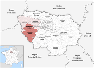 朗布依埃区在法兰西岛大区与伊夫林省的位置