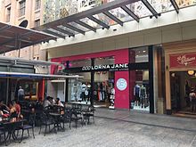 Lorna Jane shopfront in Brisbane's Queen Street Mall in 2017, close to the former location of the first Lorna Jane store Lorna Jane Brisbane CBD shopfront.jpg