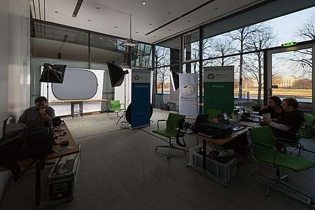 Local volunteers setting up for the foto project ‘Landtagsprojekt Sachsen’, documenting local politicians in Saxony