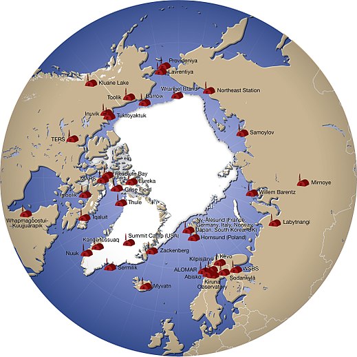 Location of some of the major research stations in the Arctic