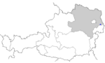 Map of Austria, position of Rohrau highlighted