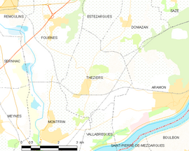 Mapa obce Théziers