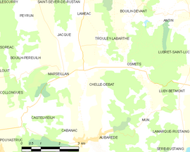 Mapa obce Chelle-Debat