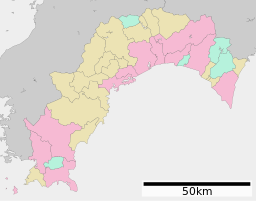 Karta över Kochi prefektur      Städer Landskommuner:      Köpingar      Byar