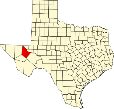 Location of Reeves County Map of Texas highlighting Reeves County.svg
