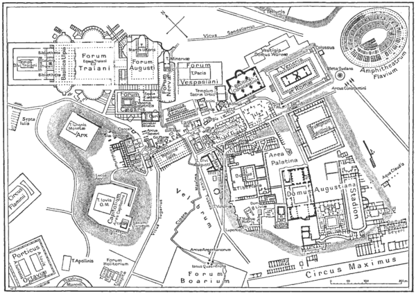 Map of central Rome during the Roman Empire showing Vicus Tuscus at the center