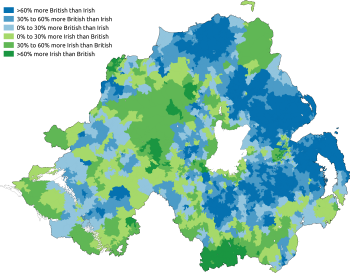 Map of predominant national identity in the 2011 census in Northern Ireland Map of predominant national identity in the 2011 census in Northern Ireland.png