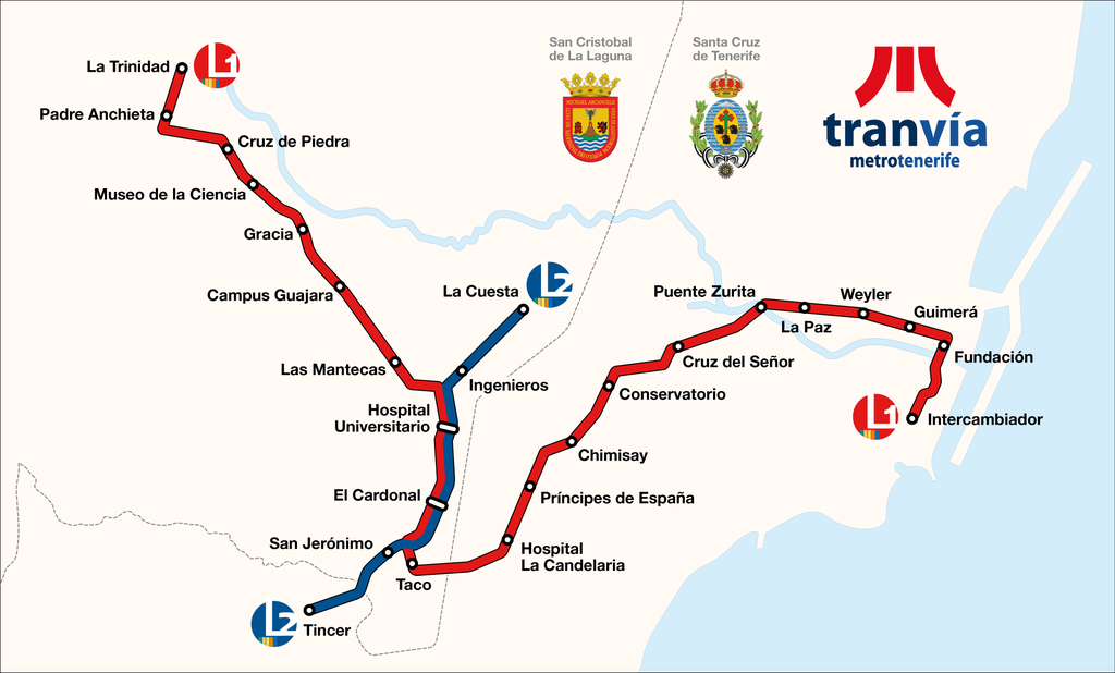 Map of the Tranvía de Tenerife