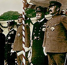 From left to right: Marshal Admiral Heihachiro Togo (1848-1934), Field Marshal Oku Yasukata (1847-1930), Marshal Admiral Yoshika Inoue (1845-1929) and Field Marshal Kageaki Kawamura (1850-1926), at the unveiling ceremony of the bronze statue of Field Marshal Iwao Oyama Marshals Kawamura, Inoue, Oku and Togo.jpg
