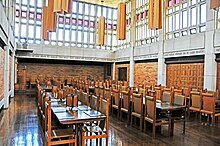 Ondaatje Hall, the main dining hall of the college used for daily meals and High Table dinners Massey-dining-hall.jpg