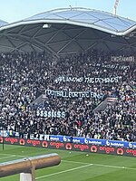 Protester under Melbournederbyt den 17 december 2022 som kom att avbrytas av annan orsak.