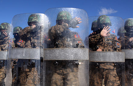 Members of the Mongolian Internal Troops in riot gear during the 2010 exercise.