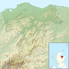 Mapa konturowa Moray, u góry nieco na lewo znajduje się punkt z opisem „Elgin”