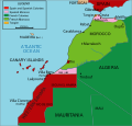 Kaart van Marokko onder Spaanse en Franse bezetting