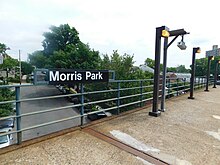 A portion of the station on an embankment Morris Park 2 vc.jpg