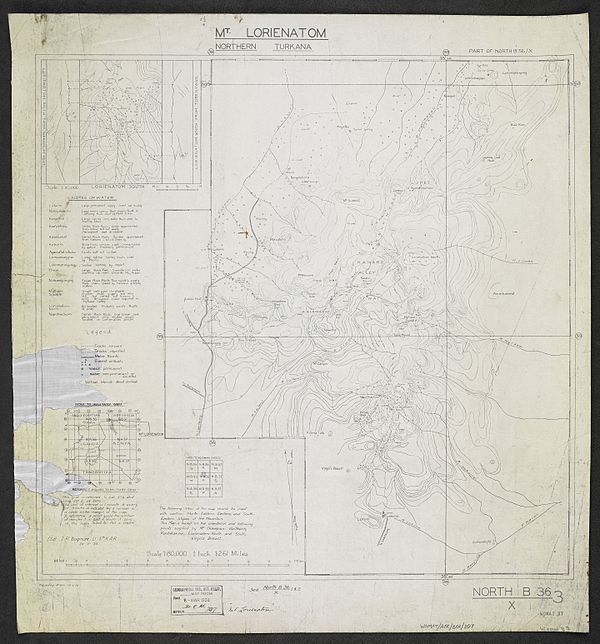 600px mt. lorienatom. northern turkana.%28sd%29 j.r. dugmore lt 5th. k.a.r. 24 11 33.. %28womat afr bea 307%29