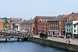 A view from Murdoch's Connection towards Princes Dock Street in Kingston upon Hull.