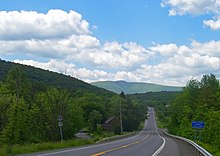 View of Catskill Escarpment up New York State Route 32 from Katsbaan NY 32 approaching Catskills.jpg