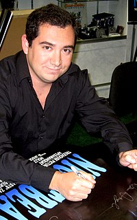 Solowsky signing posters for the film "Nightbeasts" at Dark Delicacies in Burbank, California