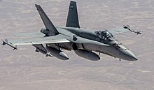 An RCAF CF-18 Hornet during Operation Impact, 2015. CF-18s have been used by the RCAF since 1983. Operation Inherent Resolve 150304-F-MG591-123.jpg