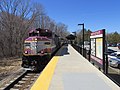 Thumbnail for File:Outbound train entering North Scituate MBTA station, North Scituate MA.jpg