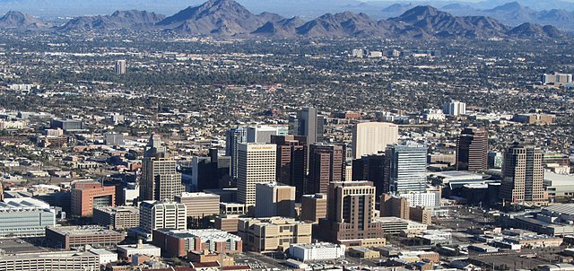 Image: Phoenix AZ Downtown from airplane (cropped)