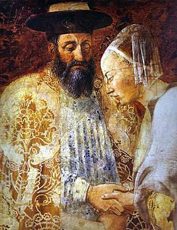 Piero della Francesca- Legend of the True Cross - the Queen of Sheba Meeting with Solomon; detail.JPG