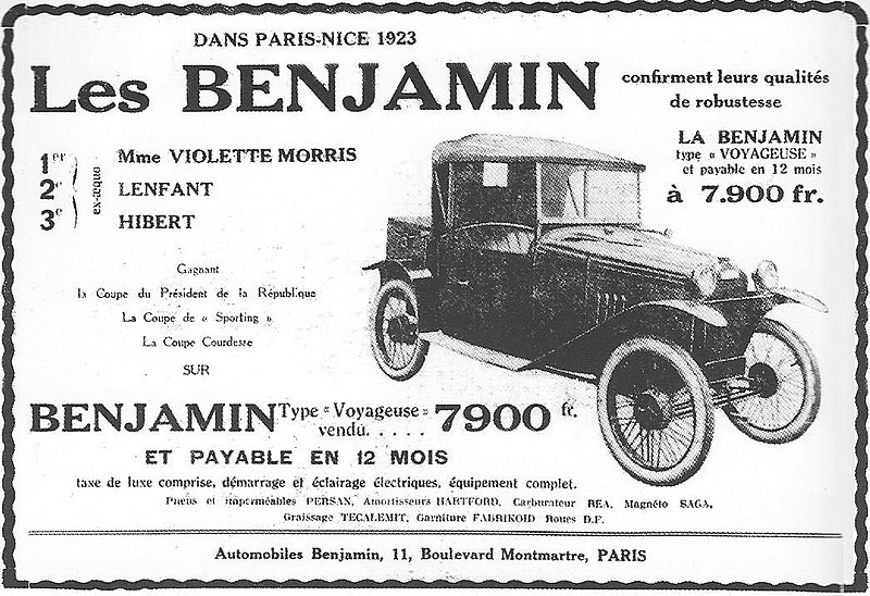 File:Publicité des voitures Benjamin, suite à la course Paris-Nice de 1923.jpg
