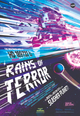 HD 189733 b poster: "The nightmare world of HD 189733 b presents Rains of Terror" [extended text in description]