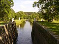 Svenska: Slussarna Konung Gustav Adolf (närmast) och Konung Gustav I (längre bort) i Ramnäs.