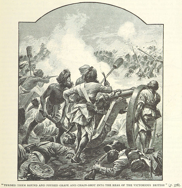 Maratha gunners re-man their cannons (illustration by Alfred Pearse)