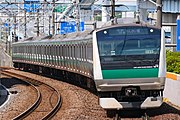A JR East E233-7000 series EMU on the Rinkai Line in June 2022