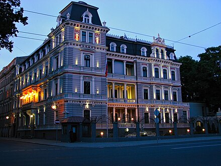 The Russian Embassy in Riga at night