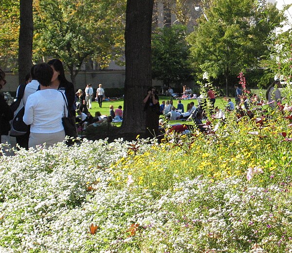 Crowd on Temple Square in between sessions of conference.