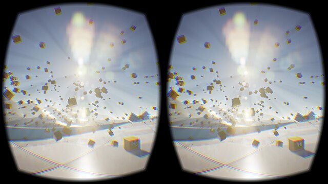 An image displayed by a VR headset, showing compensation for lens distortion and chromatic aberration