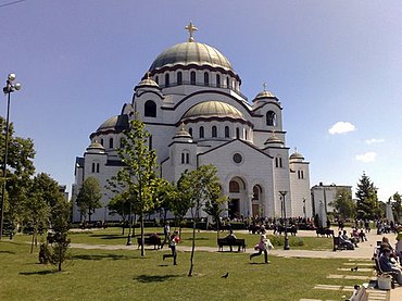 Cathedral of Saint Sava, Belgrade, Serbia is modelled on the ancient Byzantine Church of Hagia Sophia see above