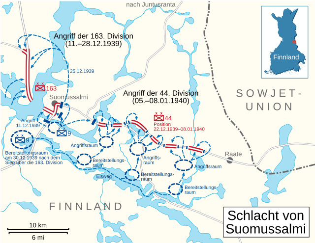 Karte der Kämpfe bei Suomussalmi