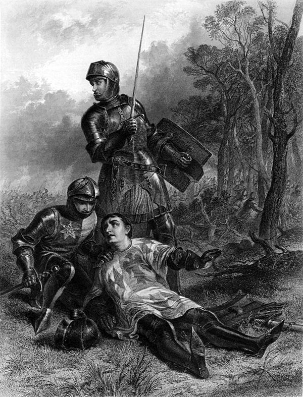 T. Brown engraving of The Death of the Earl of Warwick by John Adam Houston, from The Works of Shakespeare: Imperial Edition, edited by Charles Knight