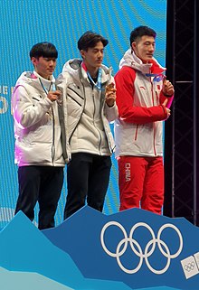 Шорт-трек на зимних юношеских Олимпийских играх 2020 года - подиум среди юношей на 1000 метров.jpg