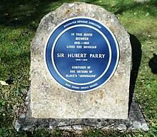 Plaque for Parry in Rustington Sir Hurbert Parry in Rustington.jpg