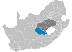 Karte de Sud Afrika montra Gariep in Liberi State