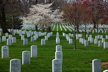 A Spring view of Arlington Cemetery, Virginia, America’s largest and best-known national burial grounds. More than 260,000 people are buried at Arlington Cemetery, including veterans from all the nation’s wars.