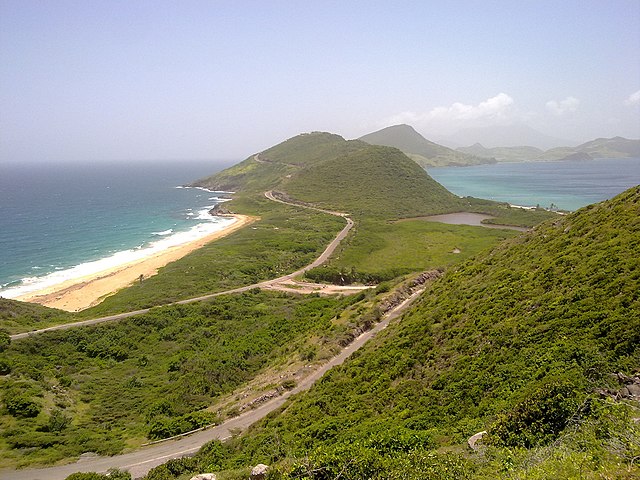 St. Kitts and Nevis in the Caribbean Sea, the smallest independent country in the Americas with 261 km2 (101 sq mi).